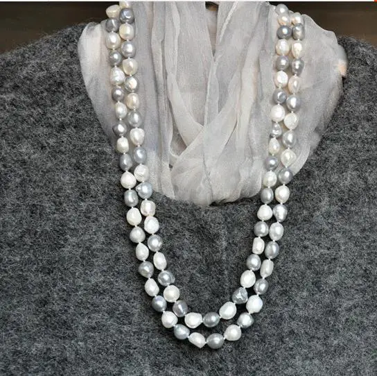 12-13mm south sea baroque white grey multicolor pearl necklace 38inch 925s KKK | Украшения и аксессуары