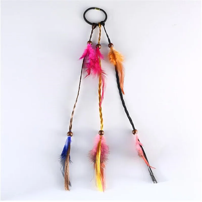 Bohemia Bead Feather Hair Tassel Rope Wig Braider Head Piece Headdress Ornaments For Women Girl Rubber Band Accessories |