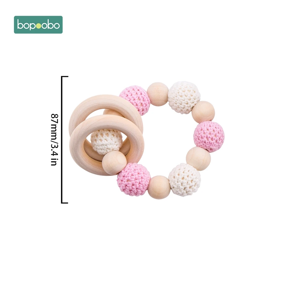 Pink Rattle Bopobo/детский Прорезыватель для зубов; детская коляска с силиконовыми бусинами для активного отдыха; персональный фиксатор; цепочка для соски; погремушка; держатель для пустышки; деревянный Прорезыватель - Цвет: Pink Rattle