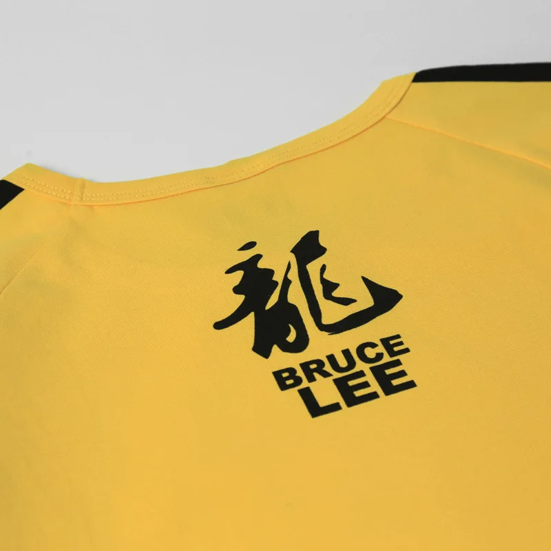 Летняя мужская желтая футболка Брюс Ли из игры смерти с коротким рукавом кунг-фу