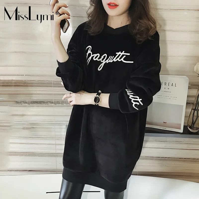 MissLymi L-4XL плюс размеры для женщин толстовки 2019 Зимняя мода письмо вышивка с