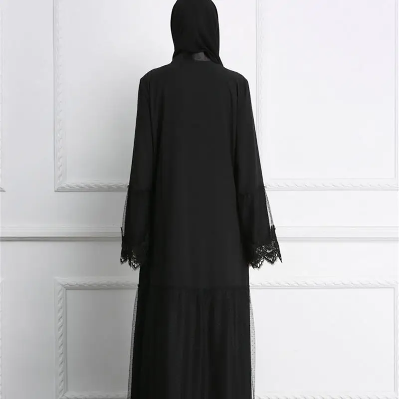 Абая кимоно черное кружевное спереди Открытое 2020 Макси платье марокканский