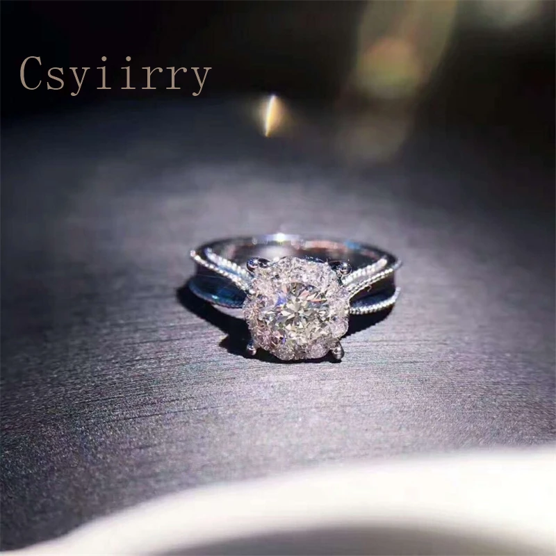 Csyiirry Super Flash Engagement Ring Round 4 Claws Set Rhinestones 1 Carat Female Courtship Preferred High Jewelry Fashion | Украшения и