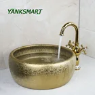YANKSMART ванная раковина для умывальника керамическая раковина для ванной Золотой кухонный Поворотный смеситель с двумя ручками водопроводный комбо набор кран