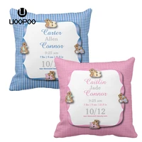 custom kids cushion cover cute baby pink blue and white plaid with bears cushion cover square polyester children pillow case