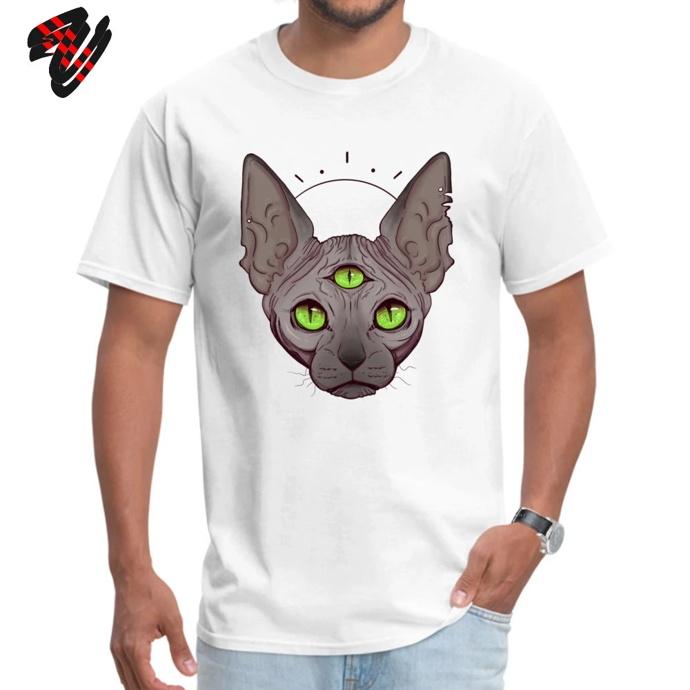 Футболка с рисунком «Три глаза» для мужчин, Cheshire, топы, Sphynx, канадские любительские футболки без волос, большие размеры, Всевидящее Око хлопковая футболка - Цвет: White