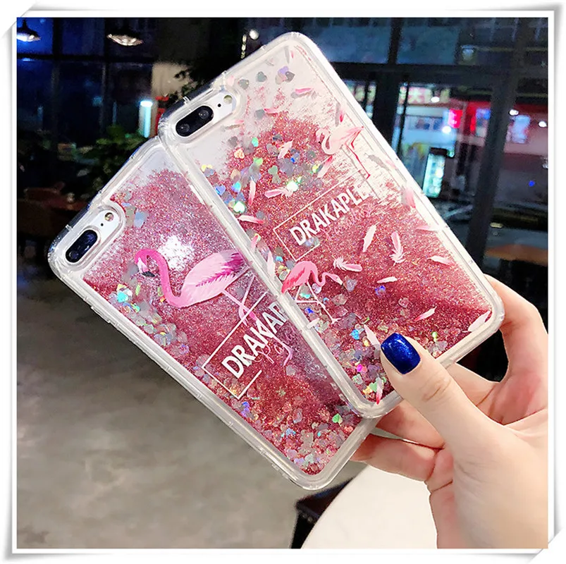 Flamingo Case for iPhone 6 6s 7 8 Plus X XR XS Max liquid glitter cover For Xiaomi Mi A1 A2 Mix 2s 3 Redmi 5 Note Pro |