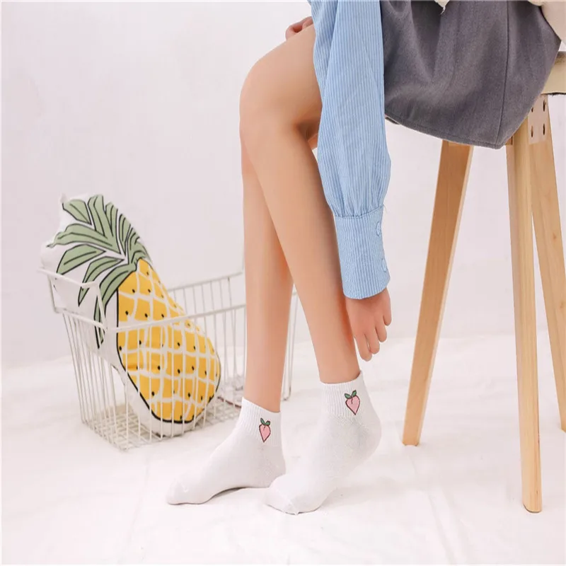 Новинка весна-лето 2019 носки-лодочки с изображением свежих фруктов белые удобные
