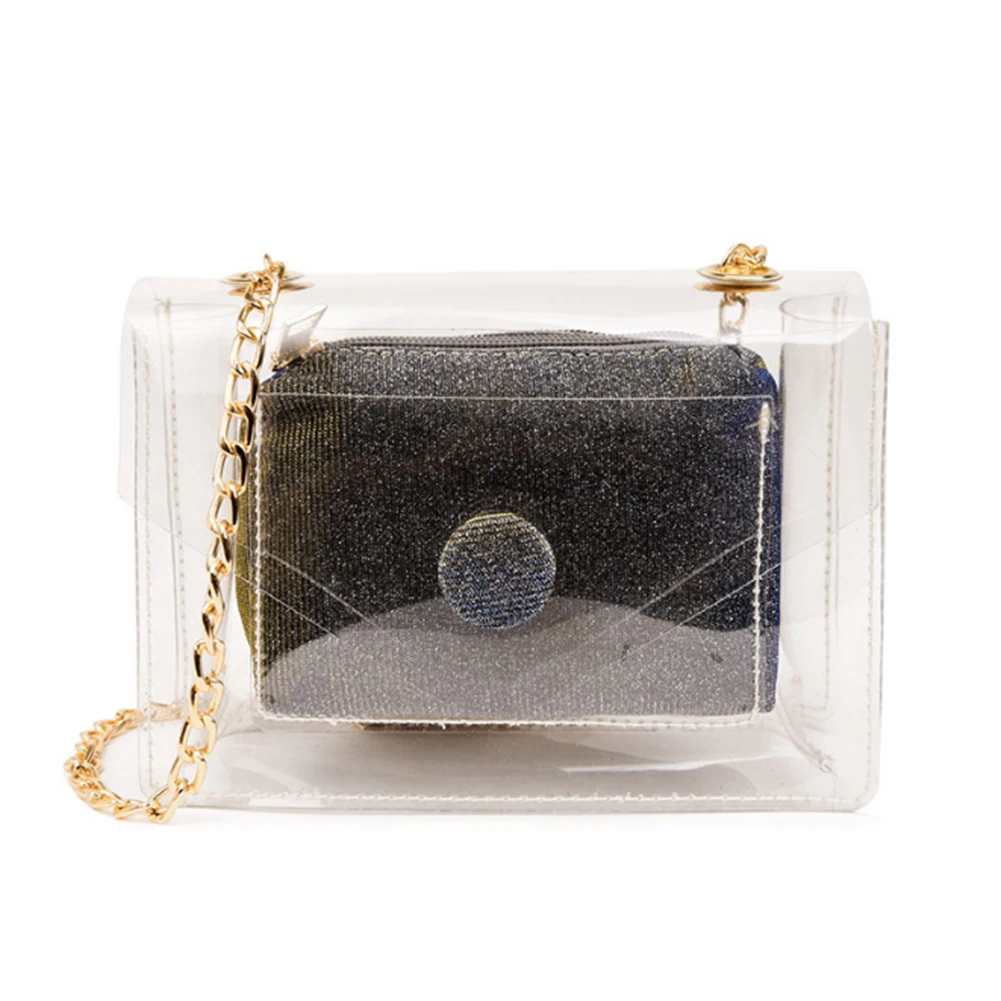Для женщин прозрачный ПВХ сумка желе цепи Летняя Пляжная мода для девочек сумки
