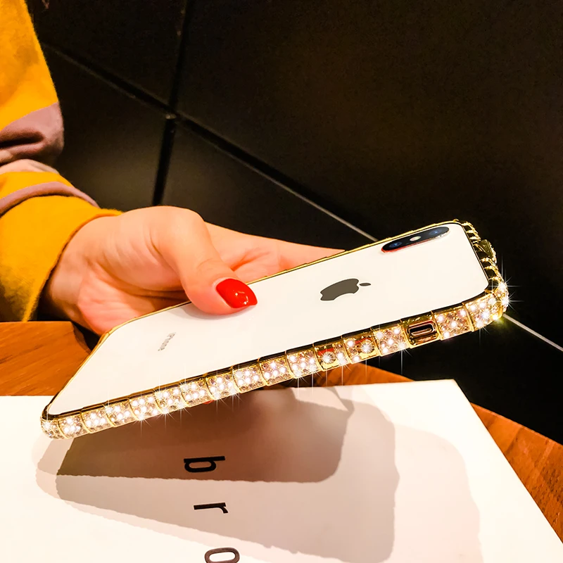 Luxury Bling Diamond Bumper Case For iPhone XS Max XR X 8 7 6 6S Plus Cases Fashion Glitter Rhinestone Inlay Metal Snake Frame