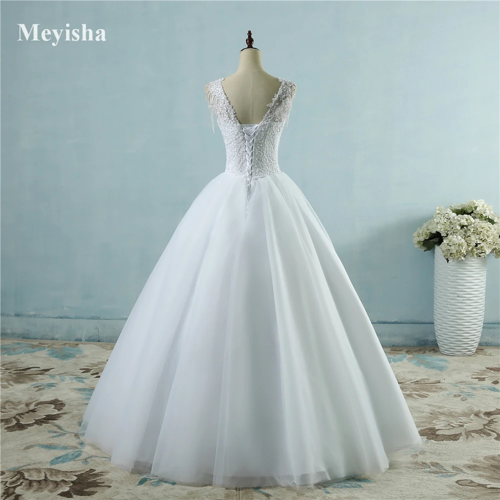 Свадебное бальное платье принцессы ZJ9082 цвета слоновой кости с жемчужинами