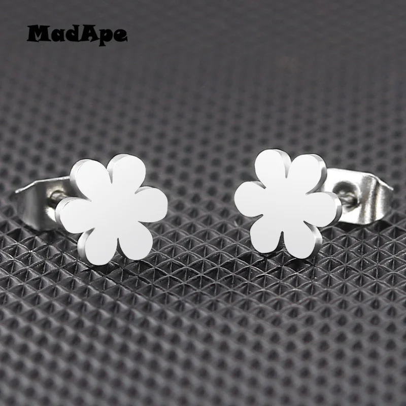 Женские серьги гвоздики MadApe из нержавеющей стали с шестью листьями и цветком 3
