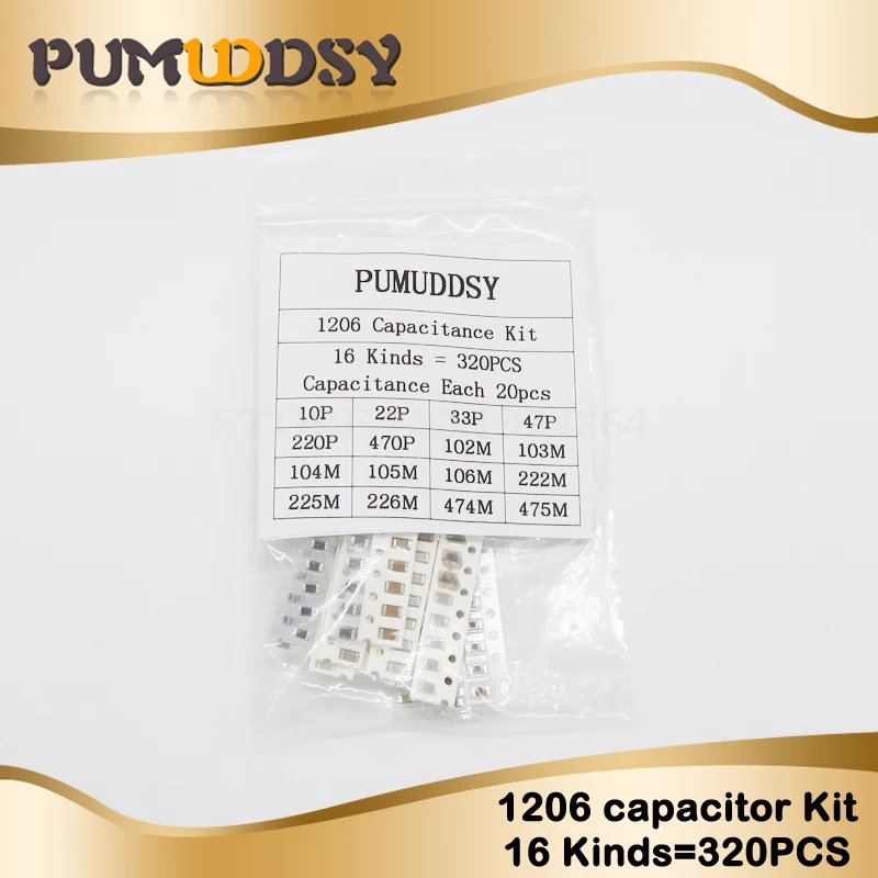 16 значений* 20 шт = 3 20 шт 1206 SMD конденсатор Ассорти Комплект 10pF~ 22 мкФ компонент diy Образцы комплект и