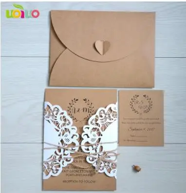 picture shows 2 Крафт карты, конверт, из крафт-бумаги с рисунком вставить, Малый открытка RSVP, пригласительная открытка, лазерная резка тег печати, рэп лук связали - Цвет: picture shows 2