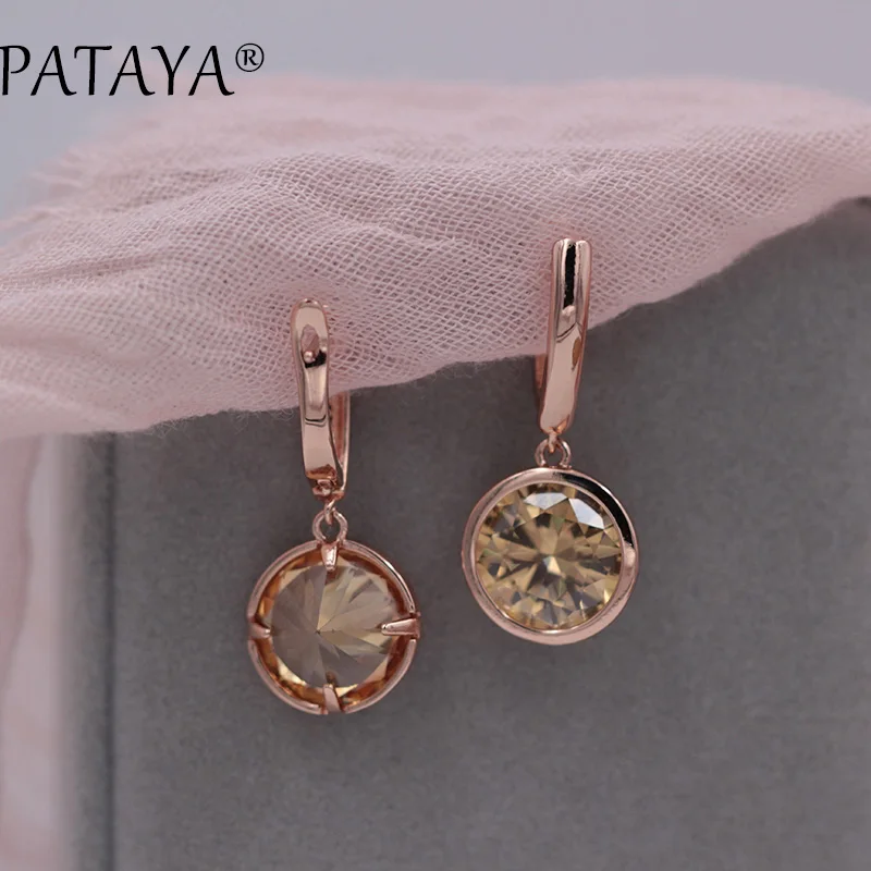 PATAYA Новые Модные Разноцветные серьги 585 розовое золото фиолетовый круглый натуральный кубический цирконий висячие серьги женские роскошные серьги