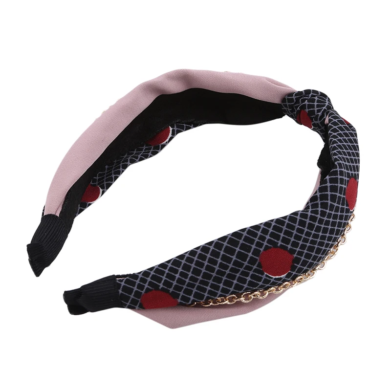 

Fashion Hair Band Headwear Girl Boutique Headdress Women Polka-dot Color Chain Knotted Wide-brimmed Headband Headband