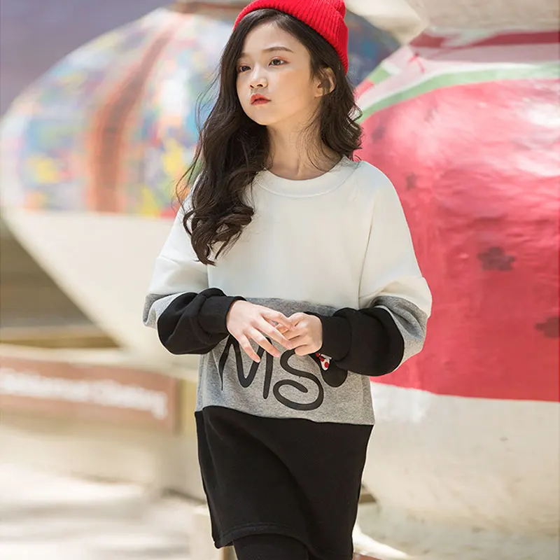 Figwit Cotton Dress 2018 Autumn winter Long Sleeve cartoon Child Kids Clothes For Teen Girls 10 13 Years Casual Sweatshirt | Детская