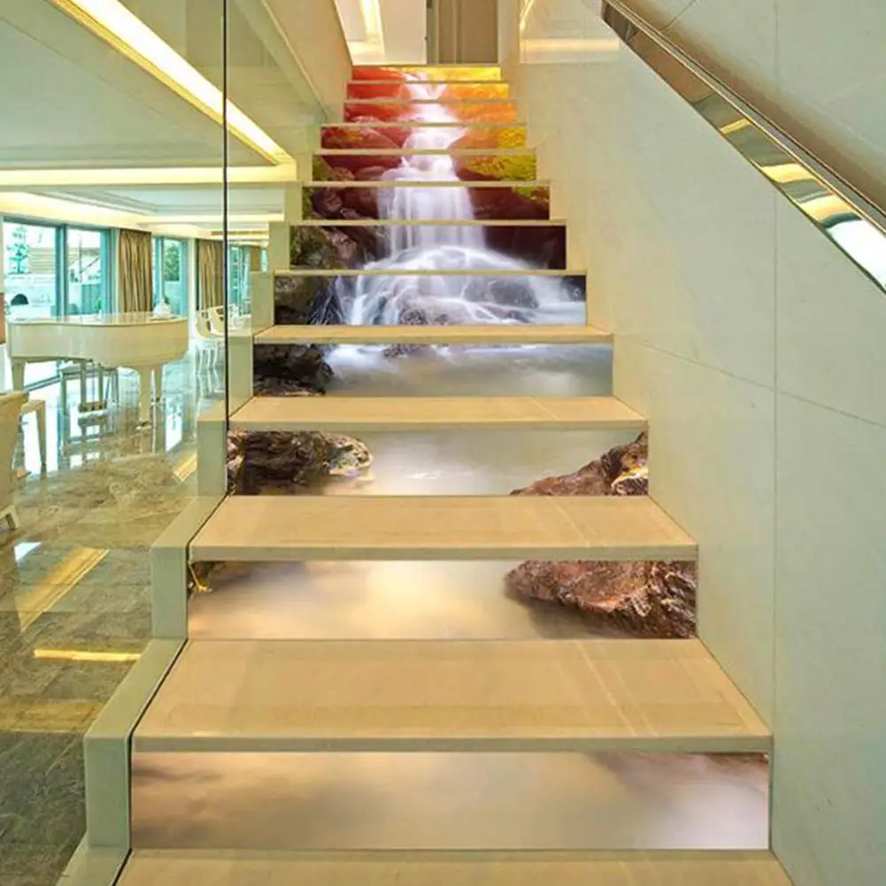 None 3D Simple Sunshine Waterfall Scenery Pattern Wall Sticker for Home Hallway Stairs | Дом и сад