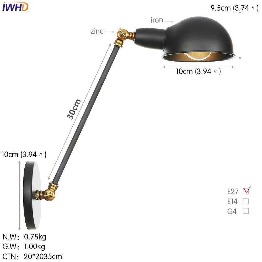 Style D IWHD винтажный скандинавский светодиодный настенный светильник Железный RH Wandlamp Ретро настенный светильник s для домашнего светильника лестницы светодиодный светильник с аппликацией Luz Pared - Цвет абажура: Style D