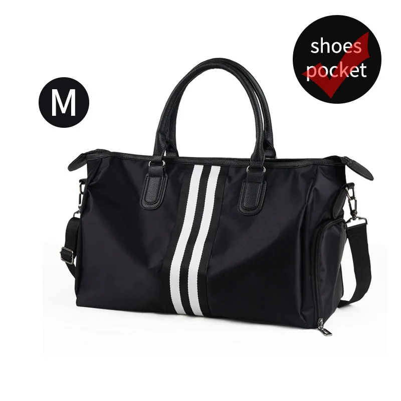 Black M shoes pocket Унисекс нейлоновая дорожная сумка, женская сумка для путешествий, ручная сумка, сумки на плечо, пара, в полоску, через плечо, сумка-тоут, для короткой поездки, упаковка XA716WB - Цвет: Black M shoes pocket