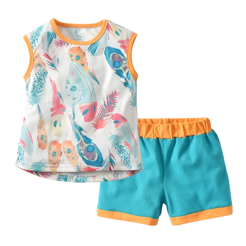 

Комплект одежды для маленьких девочек, лето 2019, футболка без рукавов для маленьких девочек и шорты, брючный костюм, Детские милые хлопковые ...