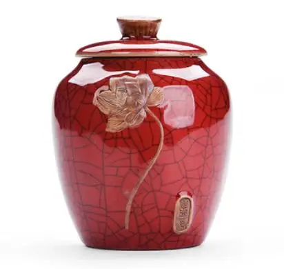 Ceramic Tea Caddy Retro Coarse Pottery Tea Cans Cork Tea Storage Chinese Kung Fu Tea Sets Sealed Jar Storage Containers - Цвет: Red Ice Crack