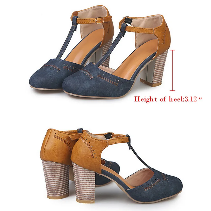 SHUJIN Women Pumps Square Heel High Shoes Classics Platform Round Toe T-tied Square Heel Wedding Dress Shoes Mujer Women Ladies
