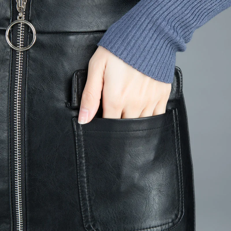 Юбка из искусственной кожи в Корейском стиле осенне зимняя юбка с высокой талией