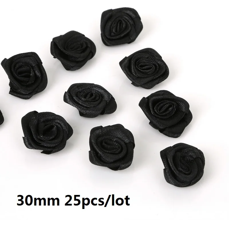 3cm Black Шелковый 15/20/30 мм мини цветы-розочки головка атласной лентой лук Свадебные украшения искусство ремесла Сделай Сам вечерние домашней одежды Декор поставки - Цвет: 3cm Black