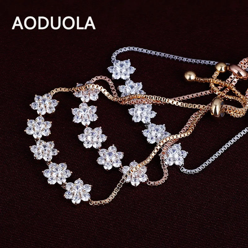 

3 color jewelry CZ charms Rhinestones bracelet fine Flower bracelet top quality Gift For Women bracelets Fashion summer style
