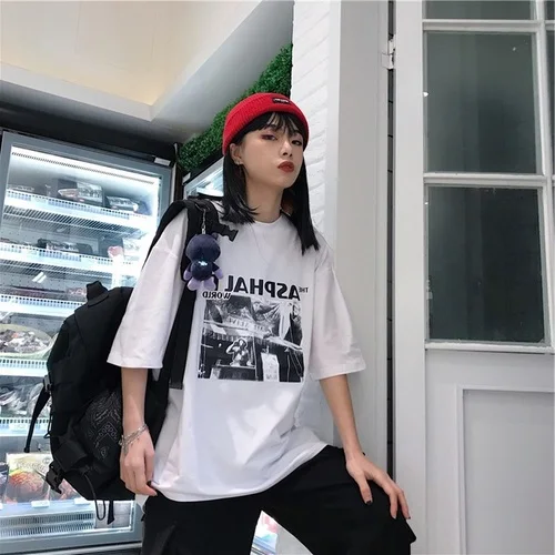Xian 487 bai Harajuku футболки женские Простые Топы с буквенным принтом Корейская летняя футболка хип-хоп Уличная одежда для отдыха универсальные футболки с коротким рукавом - Цвет: Xian 487 bai