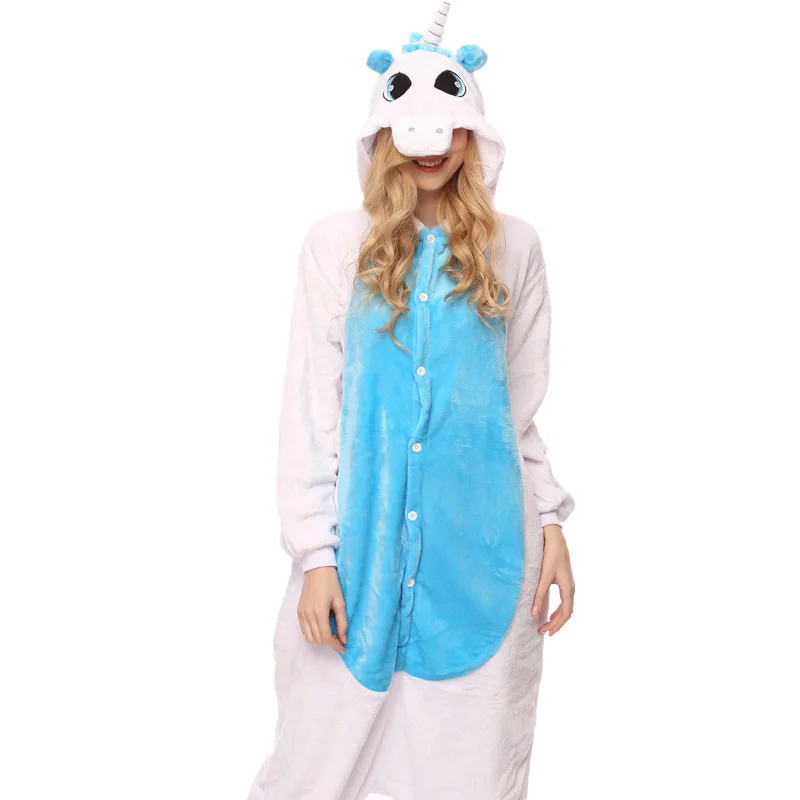 Кугуруми пижамы для взрослых унисекс аниме Синий Единорог теплые вечерние