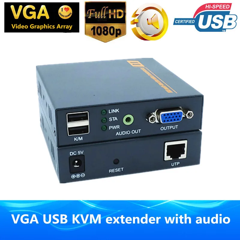 Наивысшее качество 660ft VGA KVM Over IP Extender HD 1080 P передатчик vga видео приемник Поддержка