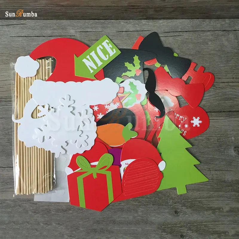 28pcs Photo Booth Props Christmas Decoration Party Supplies Photocall Accessories Photobooth for Shoot Stick | Дом и сад