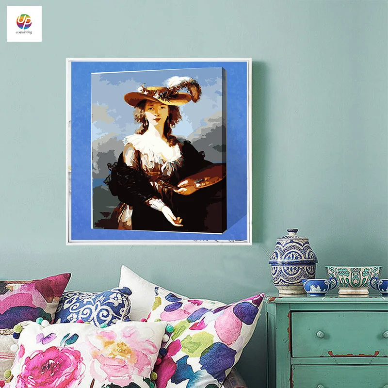 Бескаркасная цифровая картина по номерам женская шапка акриловая краска