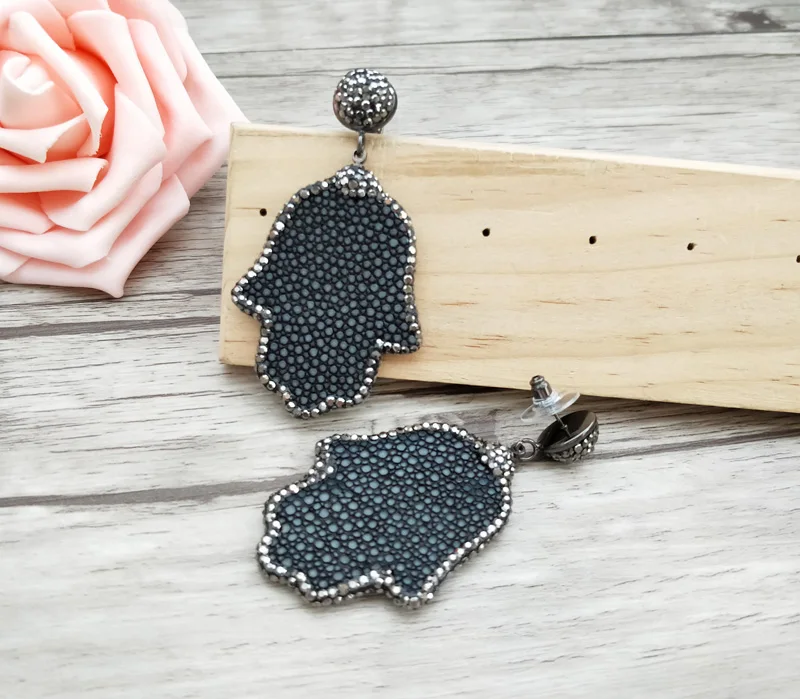 1 pair Natural Fishskin Pave Rhinestone Crystal Zircon Earrings Fashion palm shape Handmade women Jewelry ER690 | Украшения и