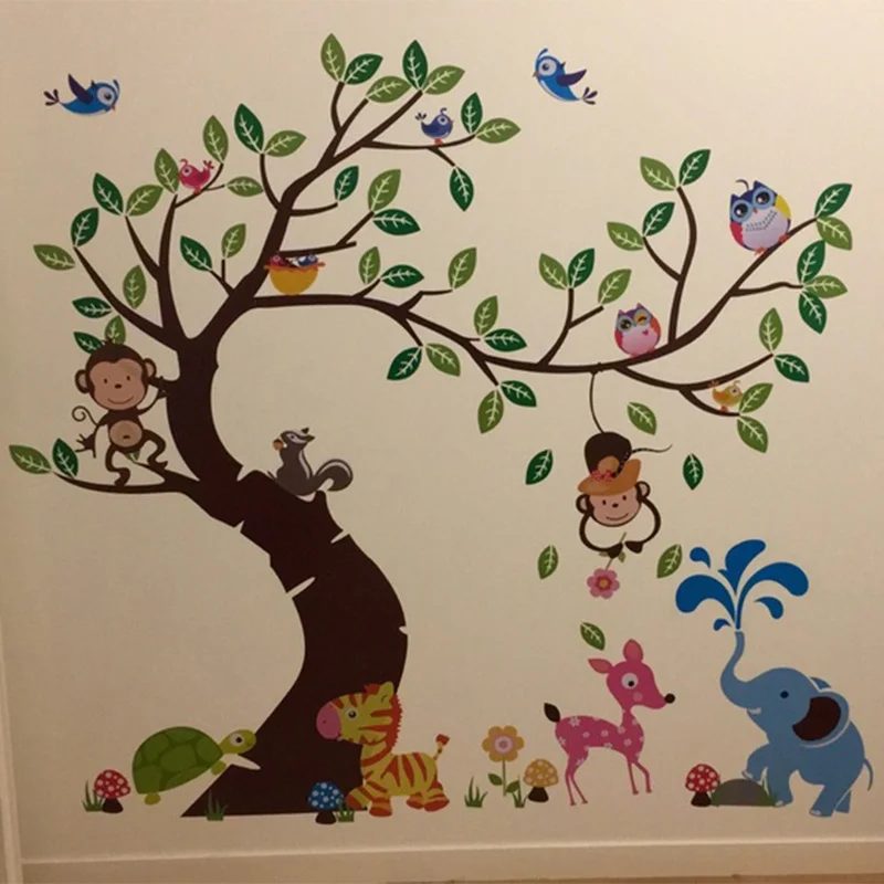 Обезьяна Сова Животные Дерево Винил Съемный Наклейки На Стены Детская Комната