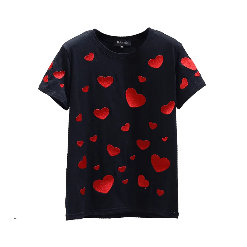 Женская свободная футболка с коротким рукавом из хлопка INS белая/черная вышивкой