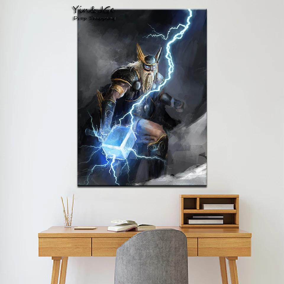 Настенные картины на холсте, рамка, 1 шт., Viking God Of Lightning Thor, шток, картины, абстрактная игра, плакат, домашний декор, гостиная