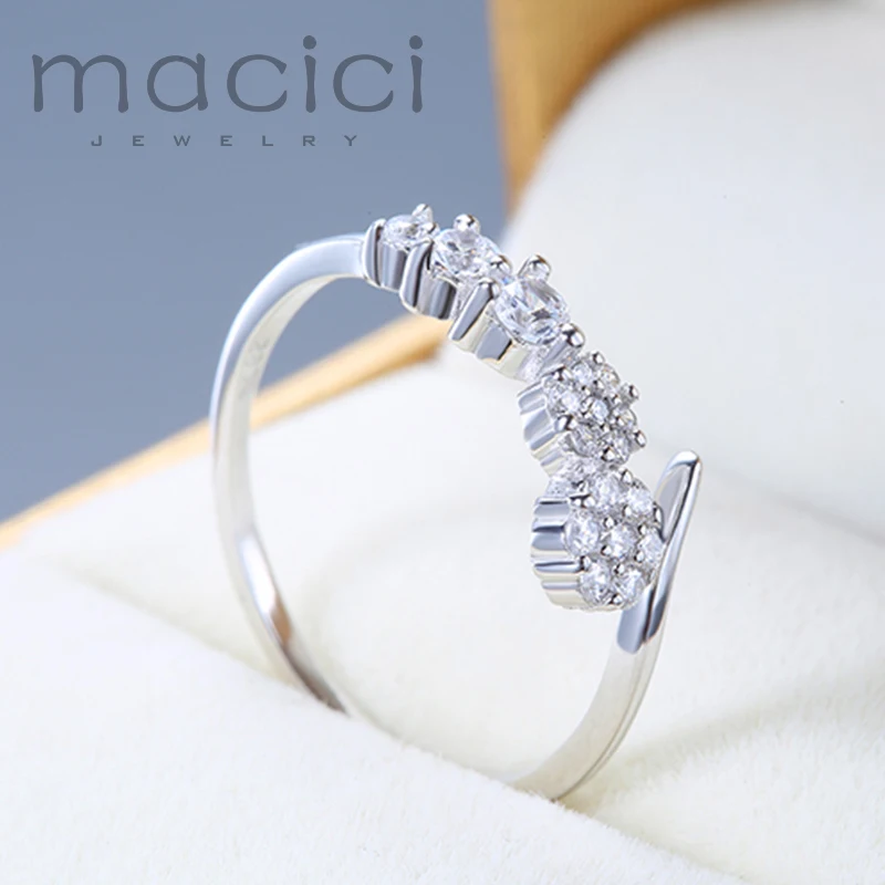 Последние свадебное Кольца Настоящее серебро 925 пробы 5 Side by side зубец установка