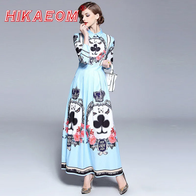 

Женское платье-макси с принтом, длинное винтажное платье из полиэстера с длинным рукавом, вечерние платья