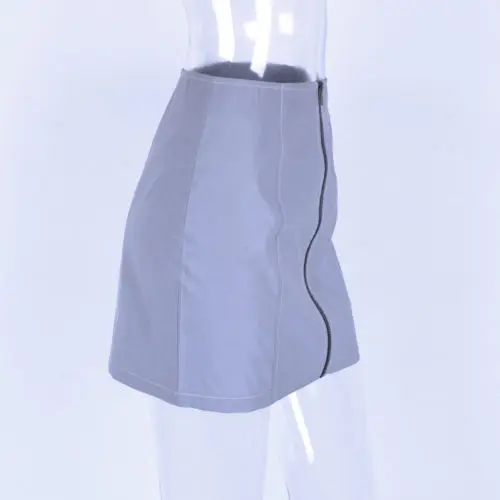 Светоотражающие юбки женские молнии спереди мини юбка высокая Талия Bodycon