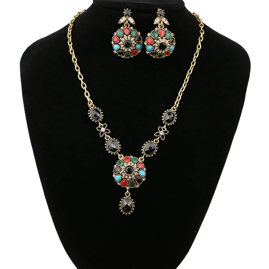 Роскошные Ретро Хрустальные цветочные комплекты с ожерельем модные цвета