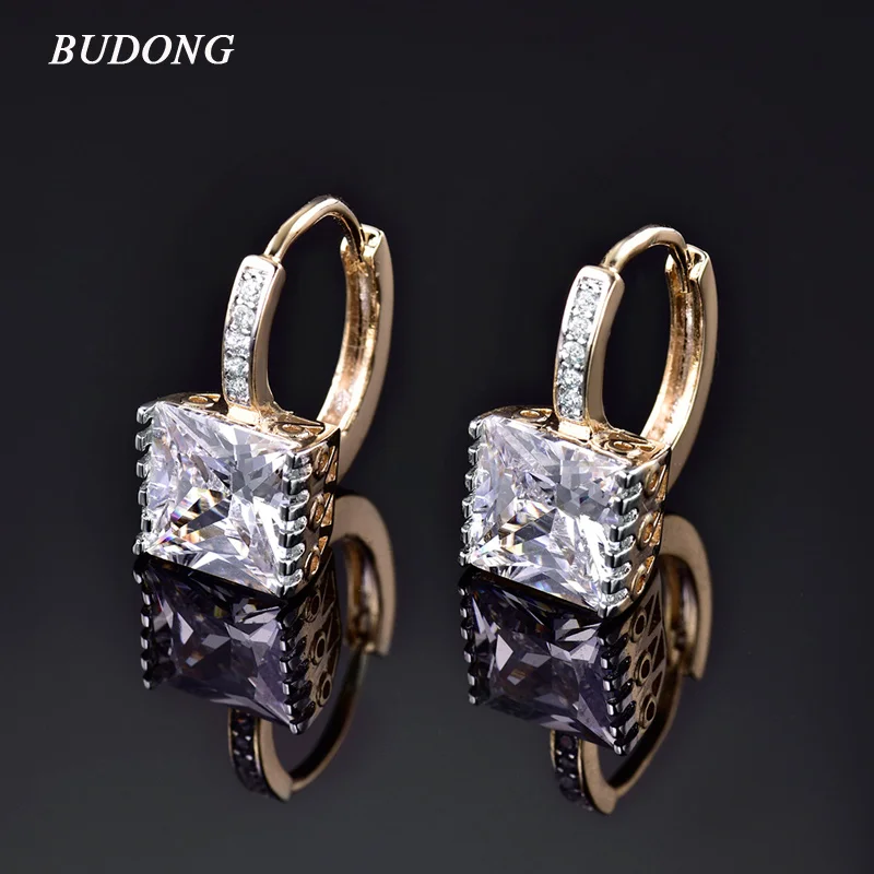 BUDONG, модные серьги принцессы, CZ, циркония, Круглый, золотой цвет, обруч, серьги для женщин, кристалл, свадебные ювелирные изделия XUE302