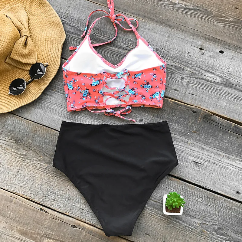 Женский купальник бикини CUPSHE на завязках с высокой талией 2 шт. 2020|bain| |