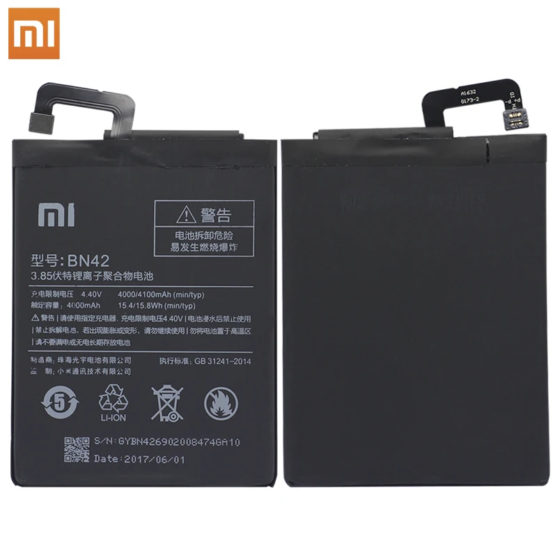 Xiao Mi Phone Battery BN42 для Xiaomi Redmi Hongmi 4 оригинальная запасная батарея высокая емкость 4000