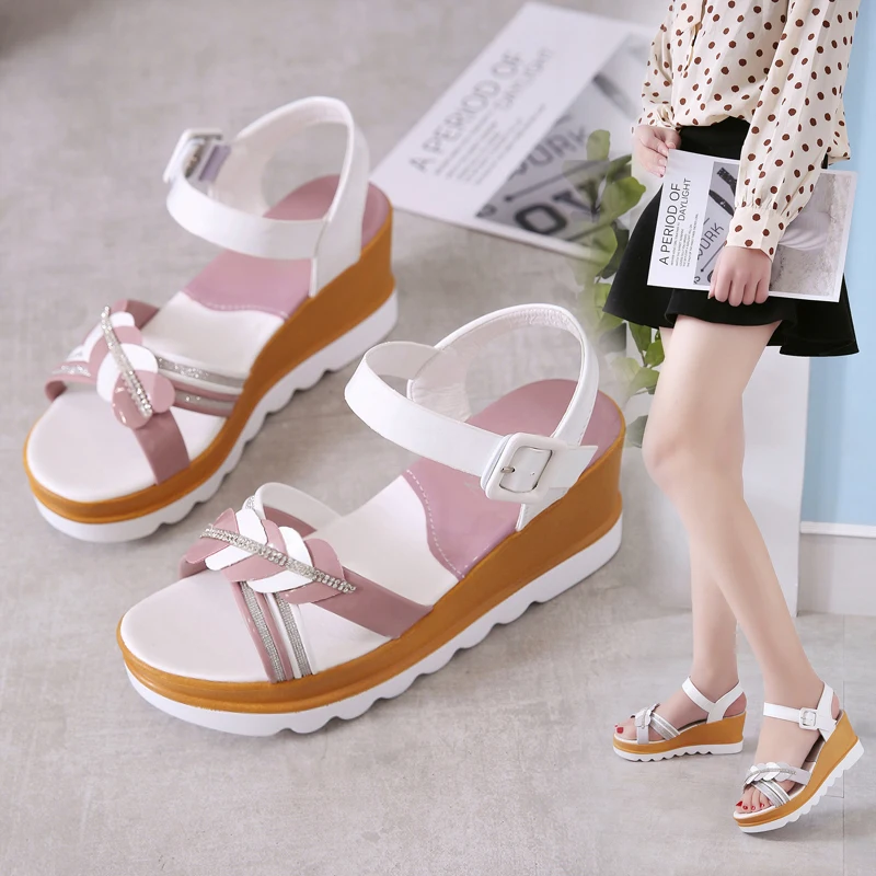 

Women Sandals 2019 New Summer Fashion Lace Hollow Gladiator Wedges Shoes Woman Slides Peep Toe Hook & Loop Solid Lady Casual