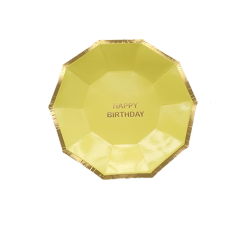 7inch Yellow 16 шт. большие 9 дюймов маленькие 7 дюймов бумажные тарелки темно-синего цвета с фольгой золото с днем рождения бумаги пластины день рождения партии еды лоток поставки - Цвет: 7inch Yellow