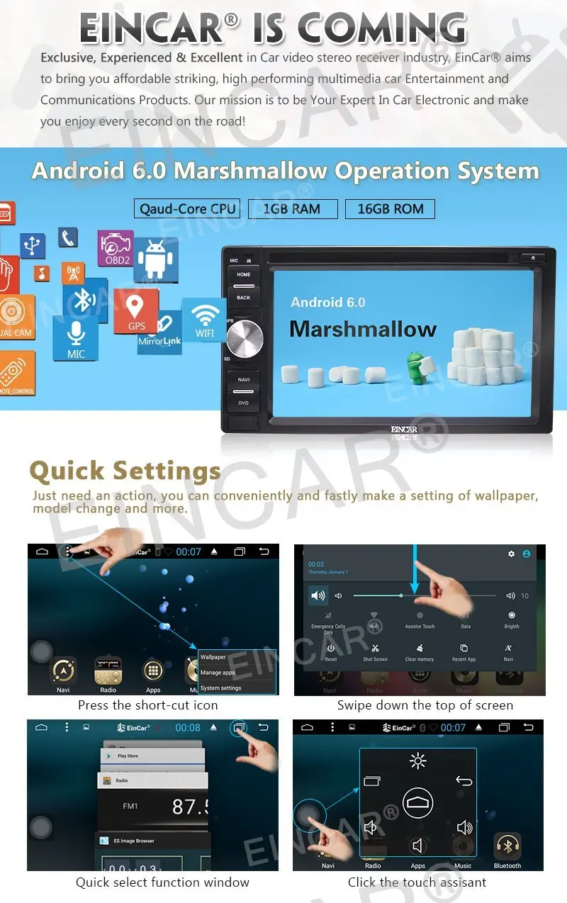 3G внешний ключ Micro + 2din GPS стерео Android 6.0 quad-core 6.2 ''Экран dvd-плеер