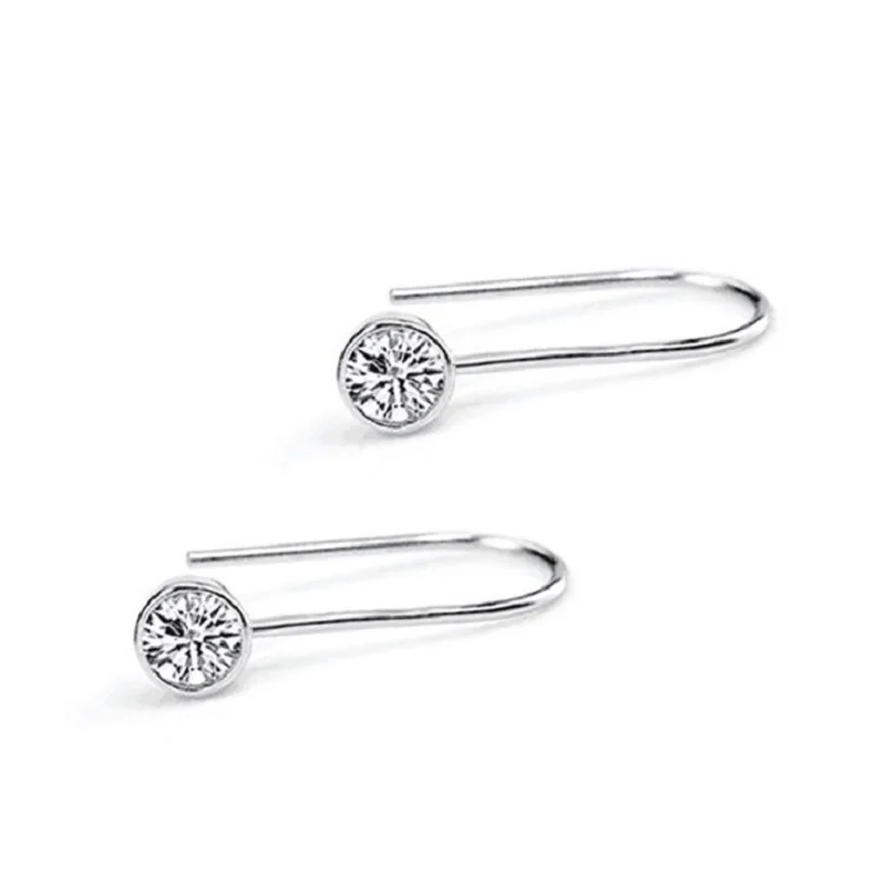 Одиночный камень AAA Искрящийся фианит Ушная проволока Изящные Простые